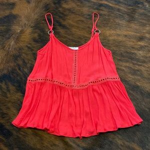 Coral Flowy Tank Top With Lace- Size L